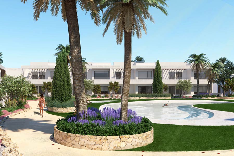 Villa Amalia Mediterranean Gardens er en ny byutvikling ved Torrevieja, 250 meter fra sjøen. Spaniaboligen